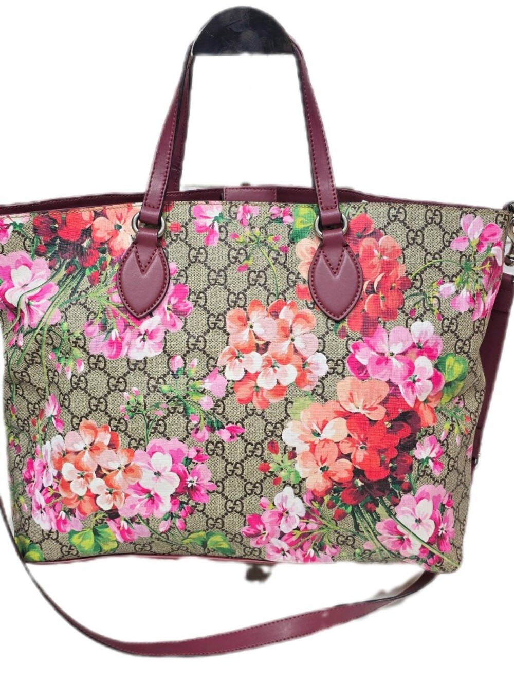 Gucci Floral GG Supreme Canvas Tote in Pink and Burgundy
